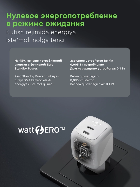 Сетевое зарядное устройство Belkin GaN 67W, 50W, 2x Type C
