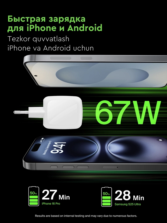 Сетевое зарядное устройство Belkin GaN 67W, 50W, 2x Type C