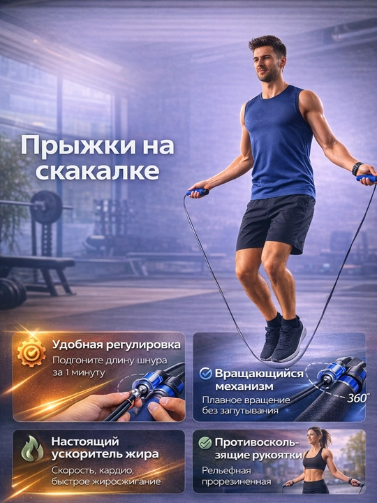Fitnes va kardio uchun sakrash arqoni, neopren dastali, sport