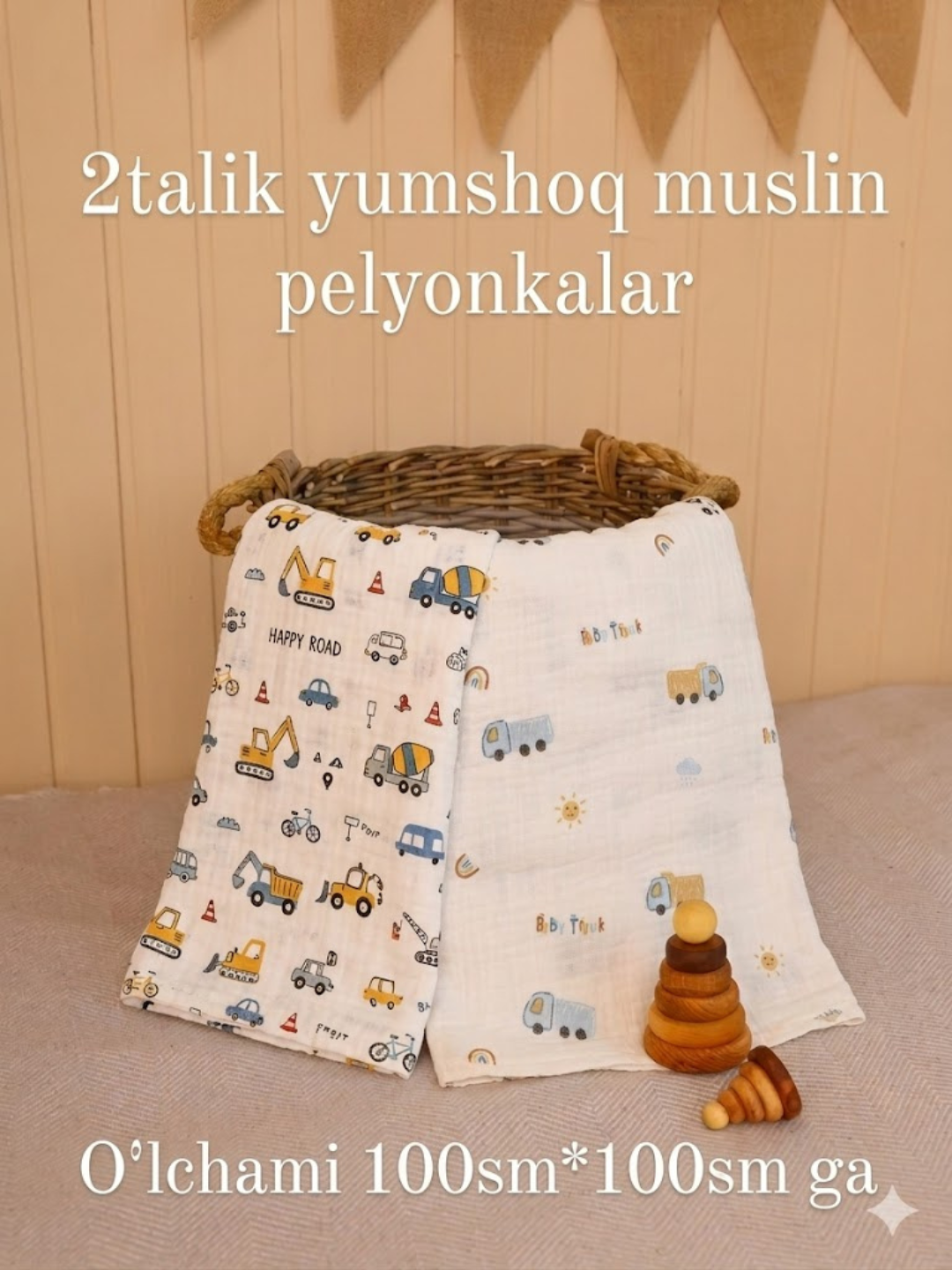 Muslin mato, sayr qilish, aravachalar va bolalar karavotlari uchun juda qulay, 110*110 sm