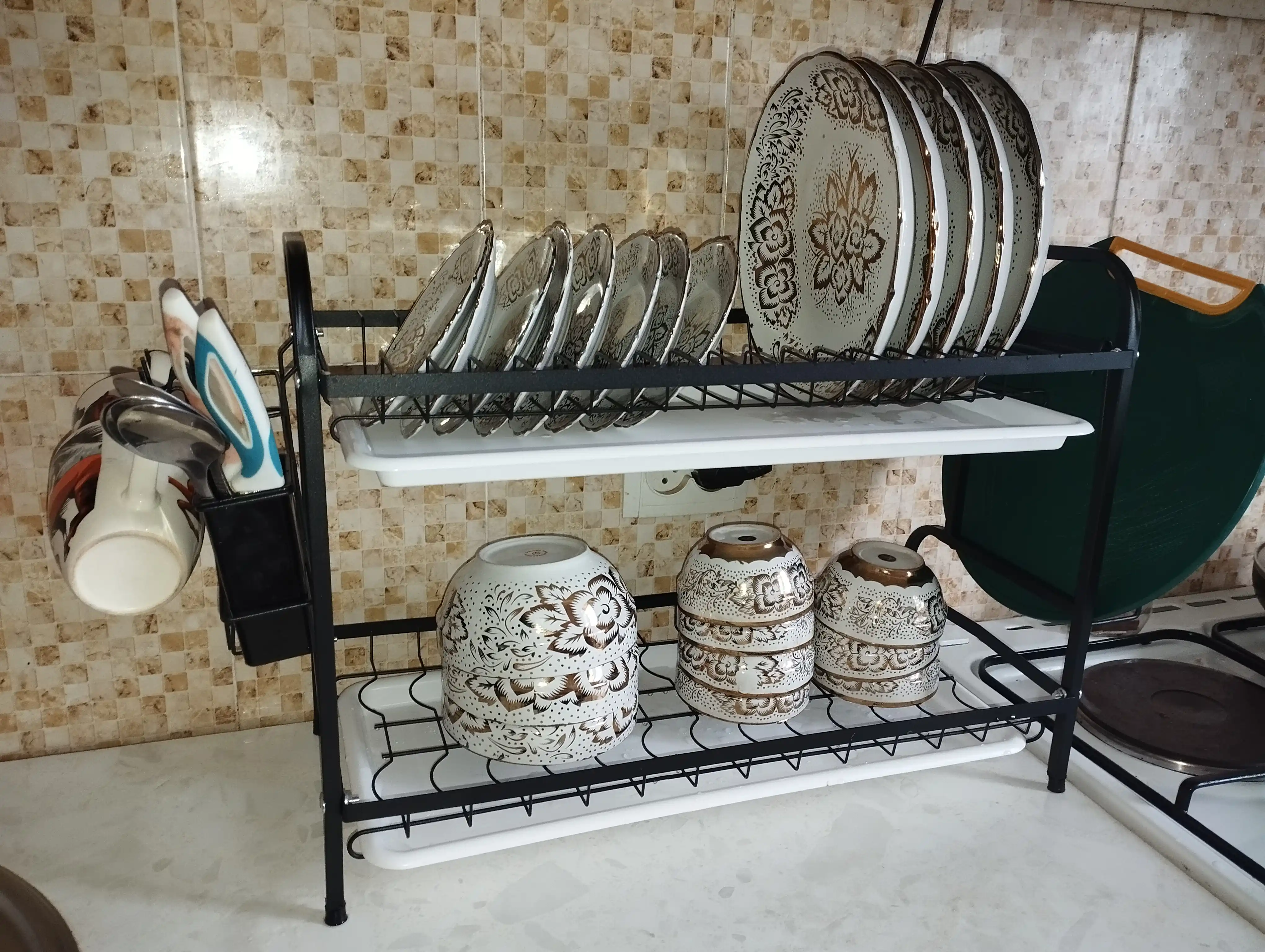 Ikki qavatli idish quritgich Plumbing house, oshxona uchun, tokchali
