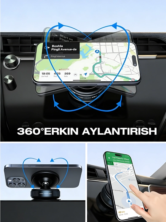 Прочный магнитный держатель для телефона, 360° поворот, двустороннее крепление, без клея