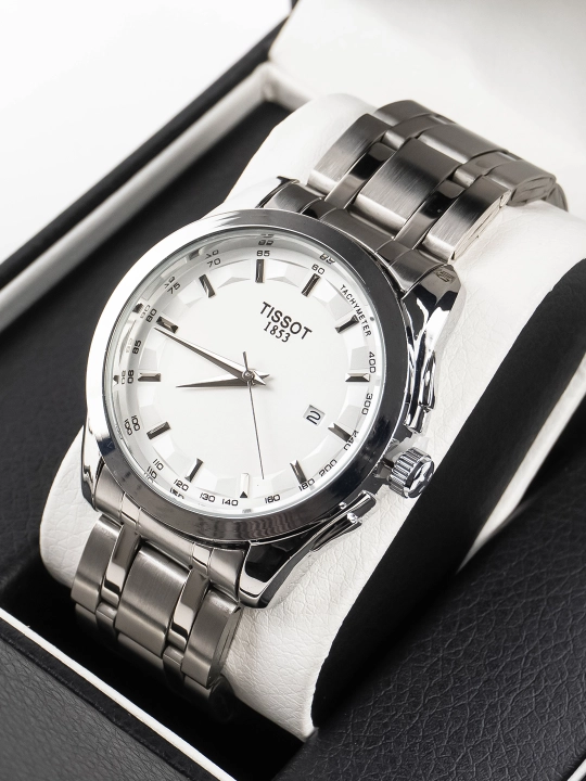 Мужские часы в стиле Tissot – классический дизайн, металлический браслет, с датой
