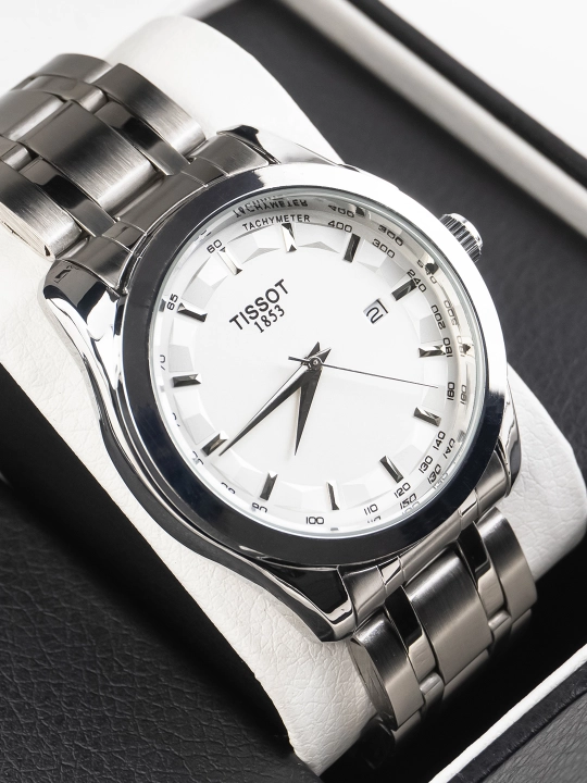 Мужские часы в стиле Tissot – классический дизайн, металлический браслет, с датой