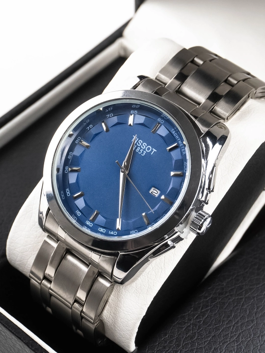 Мужские часы в стиле Tissot – классический дизайн, металлический браслет, с датой