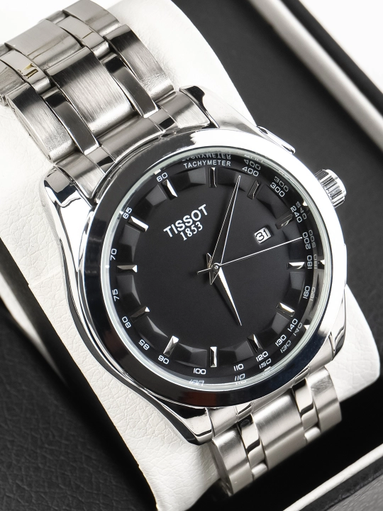 Мужские часы в стиле Tissot – классический дизайн, металлический браслет, с датой