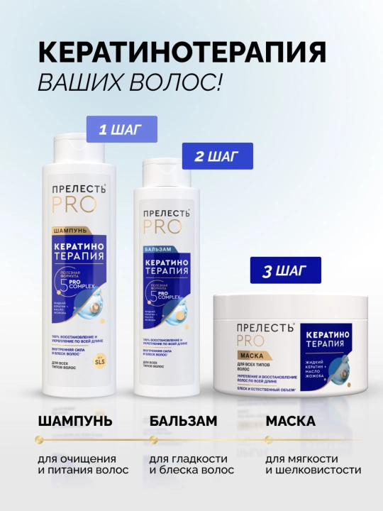 Женский бальзам для волос профессиональный, Прелесть Professional Кератинотерапия, 400 мл