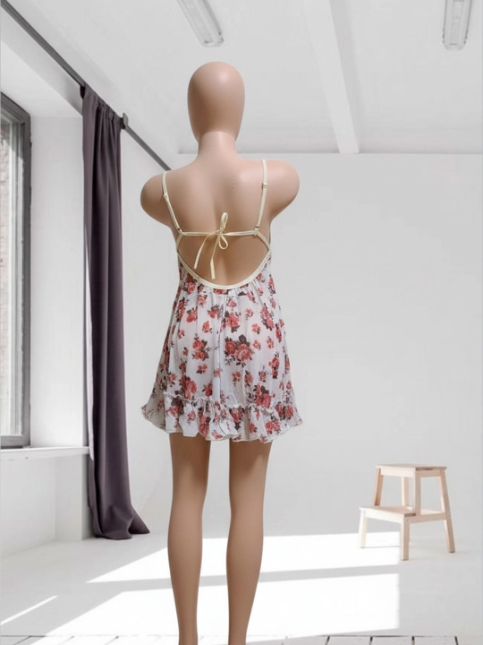 Gulli shifon tungi ko‘ylak + tursik komplekti (babydoll set)