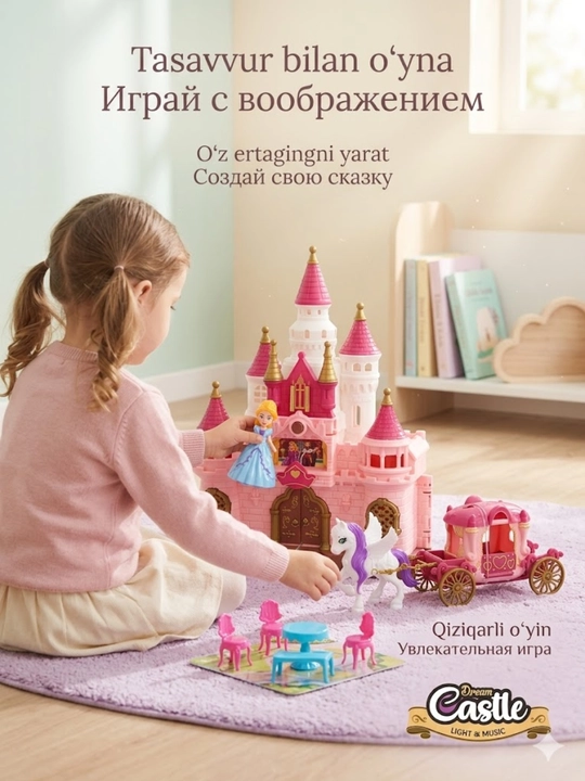 "Orzular Qasri" qizlar uchun o'yinchoqlar to'plami qo'g'irchoq bilan