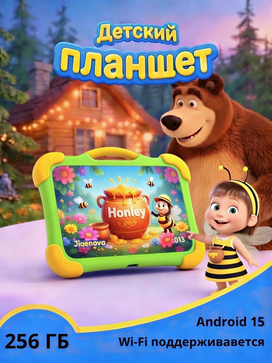 Детский планшет J13, 8/256 ГБ памяти, Android 15, поддержка Wi-Fi, YouTube - 