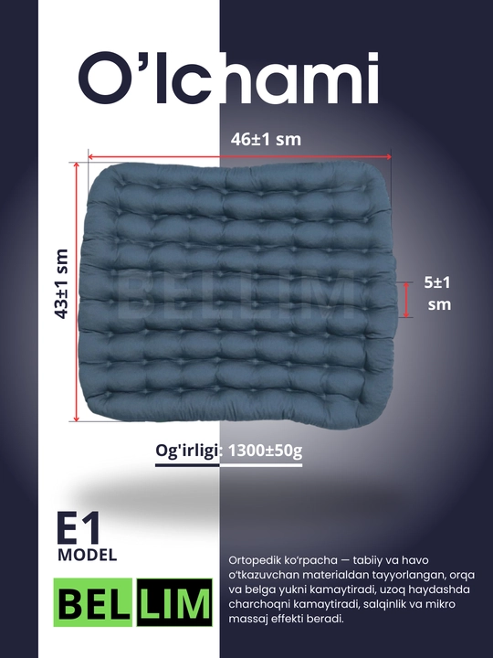 Avtomobillar uchun ortopedik ko'rpachalar, BELLIM, Econom, E-1, 45x38 sm