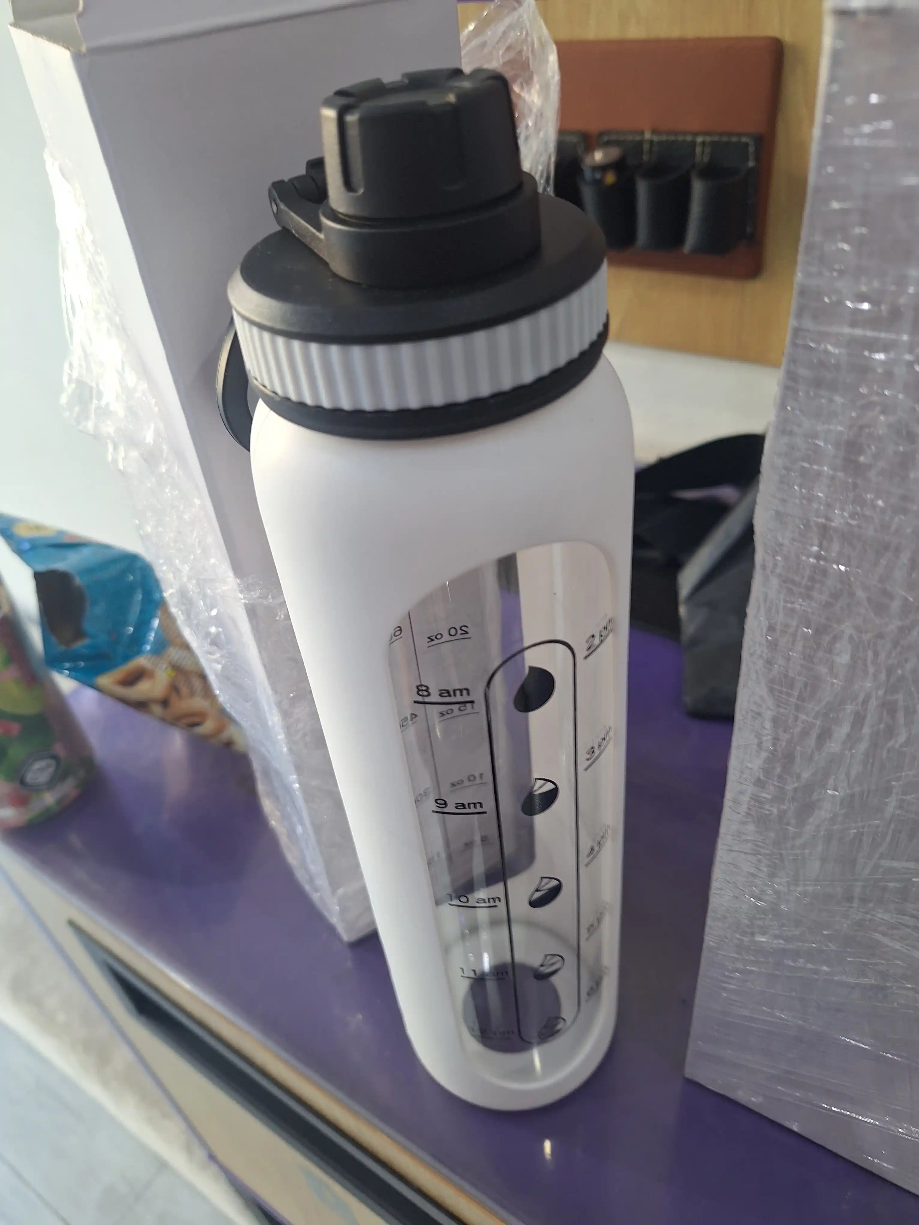 Suv uchun shkalali shaffof shisha idish, 1 liter suv butilka