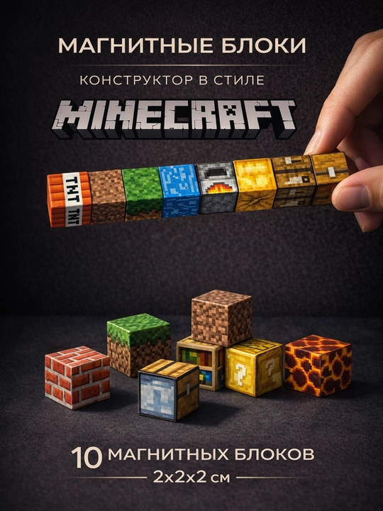 Магнитный конструктор Майнкрафт (Minecraft), магнитные блоки,развивающие игрушки детей - 