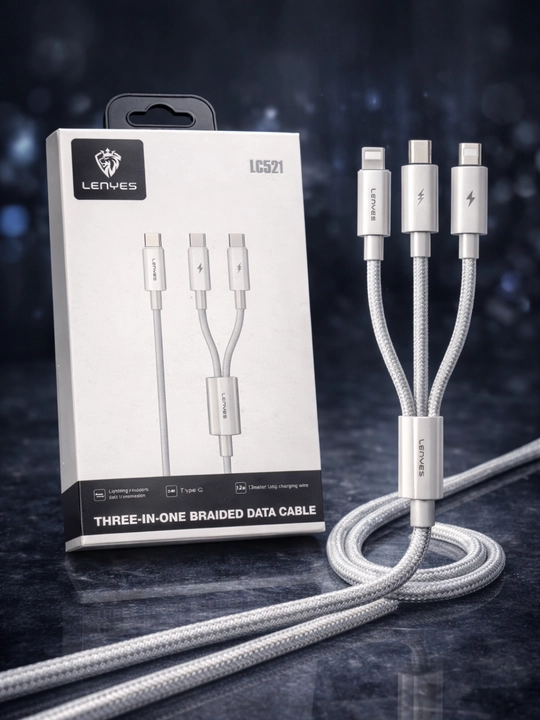 Кабель Lenyes LC521 3-в-1 (Type-C, Lightning, Micro USB), плетёный, универсальный