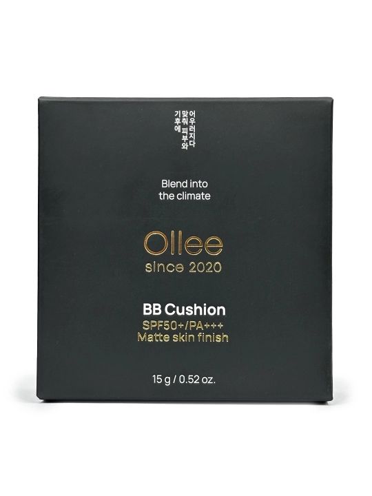 Кушон BB для лица OLLEE SPF50+ PA++++ 15 г, тон 02, матовый финиш, с зеркалом