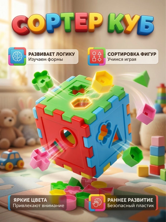 Логический кубик, головоломка, качественный, прочный пластик, 3+ - 