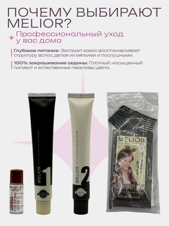 Melior крем-краска для волос без аммиака, до 28 мытья, Корея