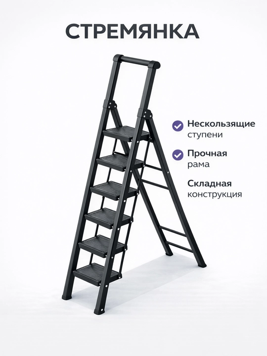 Стремянка складная, 4 ступени, металлическая, лестница для дома и ремонта - 