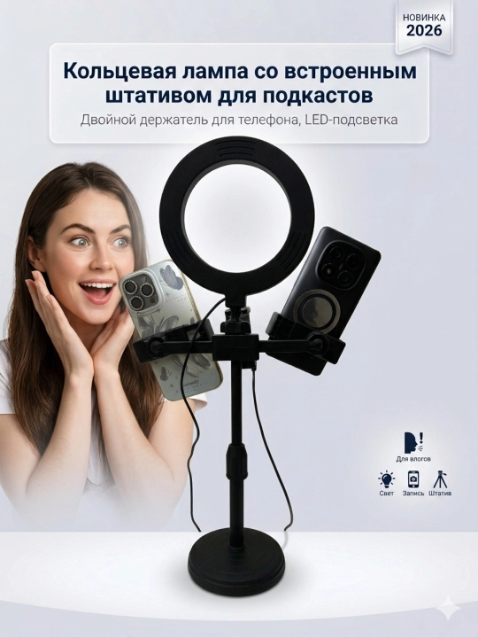 Universal halqasimon lampa, diametri 45 sm, 36 sm, 30 sm va 26 sm, shtativ bilan