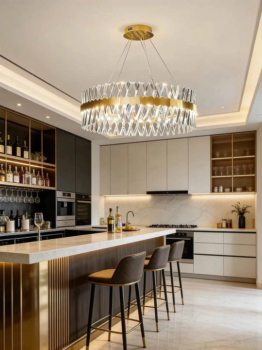 Люстра Modern Crystal Gold — LED, 60 и 80см, 120W, до 25m², 3 режима освещения