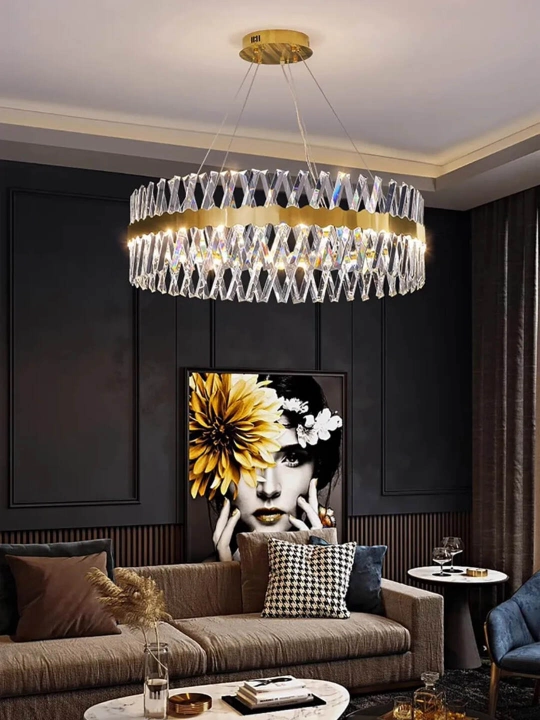 Люстра Modern Crystal Gold — LED, 60 и 80см, 120W, до 25m², 3 режима освещения