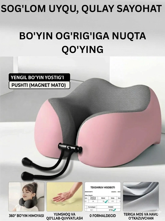 Bo‘yin uchun ortopedik yostiq, xotira effektli yo‘l yostig‘i - 