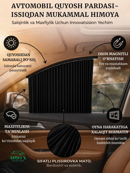 Автомобильные солнцезащитные шторки на окна 4 шт, магнитные универсальные защита от солнца