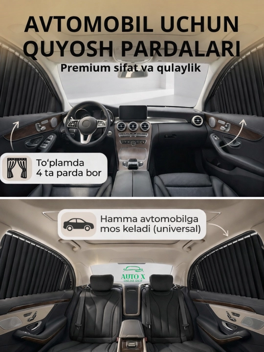 Автомобильные солнцезащитные шторки на окна 4 шт, магнитные универсальные защита от солнца