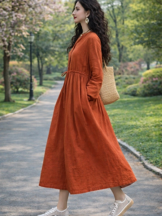 Женское платье, хлопок + лен, летнее, oversize, 48–54, французская длина, свободное, повседневное