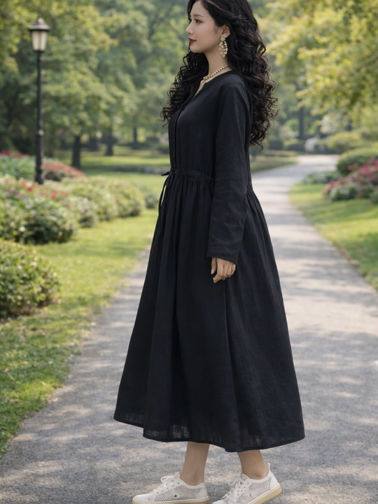 Женское платье, хлопок + лен, летнее, oversize, 48–54, французская длина, свободное, повседневное