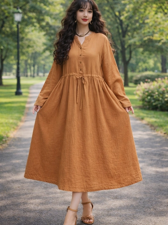 Женское платье, хлопок + лен, летнее, oversize, 48–54, французская длина, свободное, повседневное - 