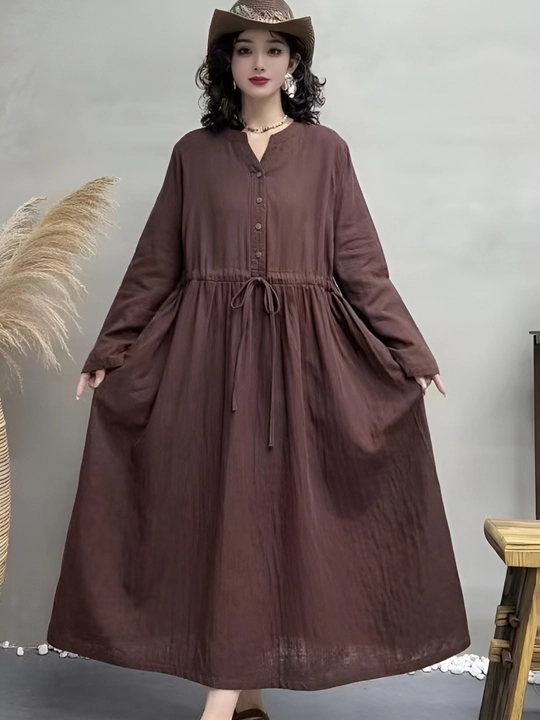 Женское платье, хлопок + лен, летнее, oversize, 48–54, французская длина, свободное, повседневное - 