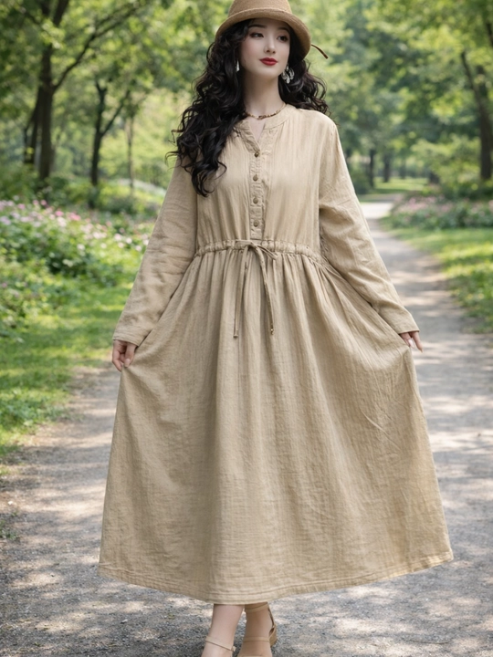 Женское платье, хлопок + лен, летнее, oversize, 48–54, французская длина, свободное, повседневное - 