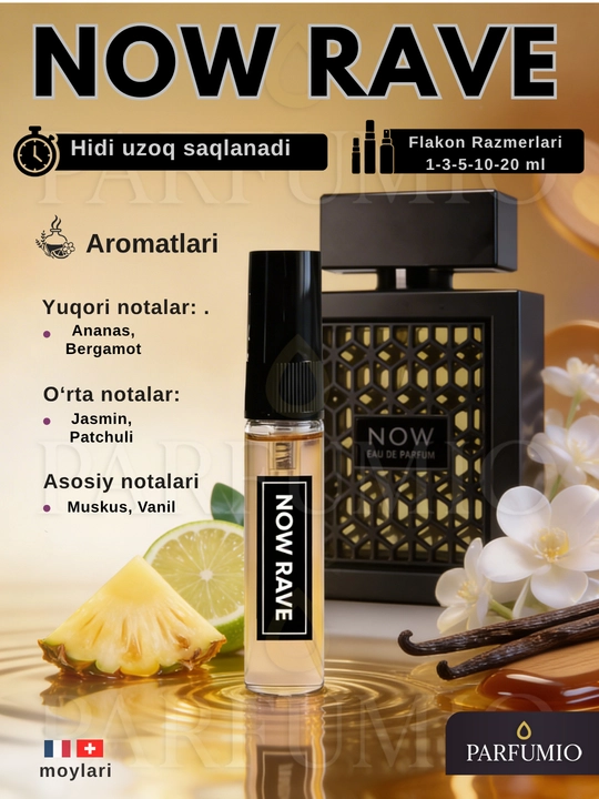 Ayollar atiri, Baccarat, Now Rave, Kirke, 1 ml, 3 ml, 5 ml, 10 ml, 20 ml