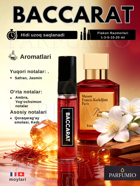 Ayollar atiri, Baccarat, Now Rave, Kirke, 1 ml, 3 ml, 5 ml, 10 ml, 20 ml