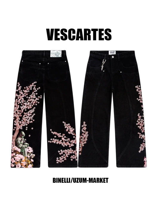 Keng Vescartes baggi jinsi, ayollar, erkaklar, o‘smirlar uchun, S-XXL o‘lchamlari - 