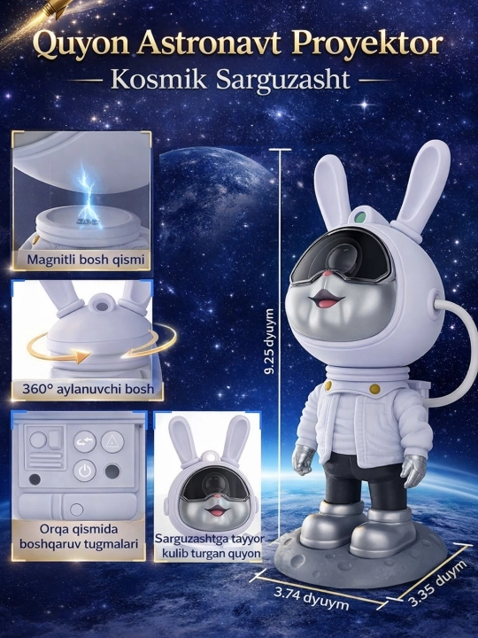 Детский звездный проектор (астронавт-кролик), LED, с пультом