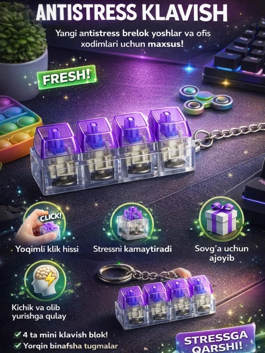 Antistress klavishlar mini keyboard switch brelok 4 dona click toy stress relief