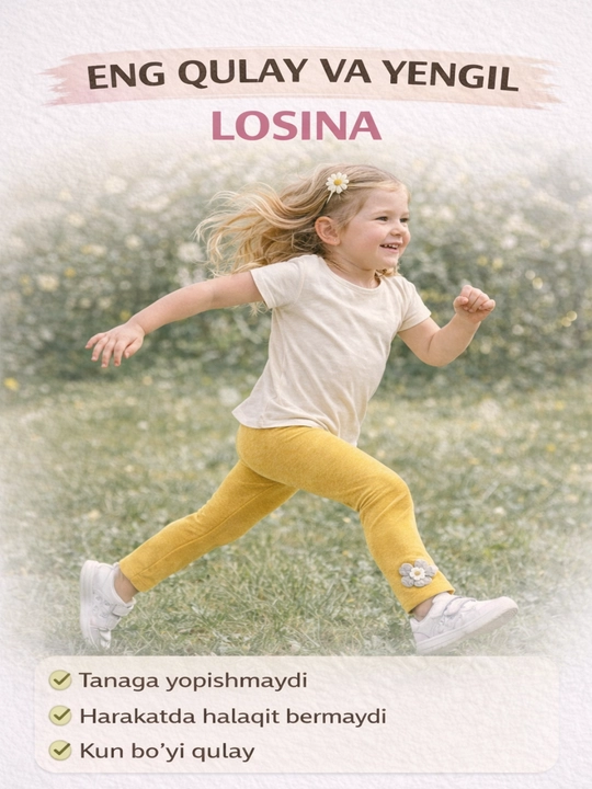 Qizlar uchun yozgi losina 1 dona paxtali yumshoq cho‘ziluvchan qulay