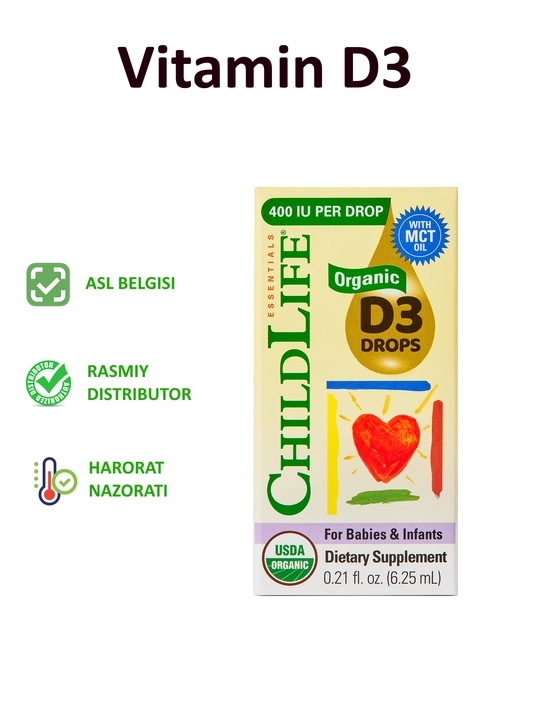 ChildLife Essentials, органический витамин D3 для детей и младенцев, в каплях, 6,25 мл - 