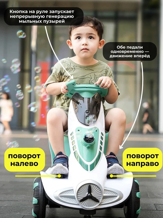 Sovun pufakchalari generatori va musiqali bolalar elektromobili 2-si 1-da