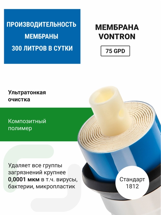 Teskari osmoz membranasi Vontron ULP-1812-75 GPD, quvvati 300 l/kungacha
