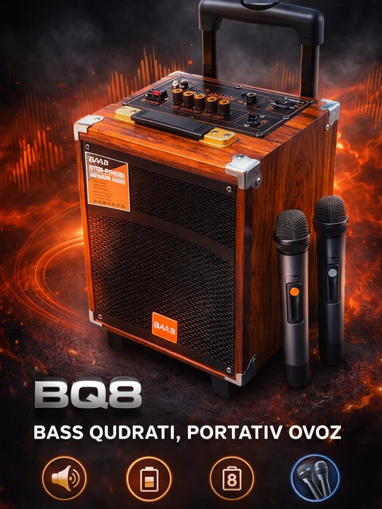 Караоке Bluetooth колонка BQ-8, с микрофоном и мощным звуком - 