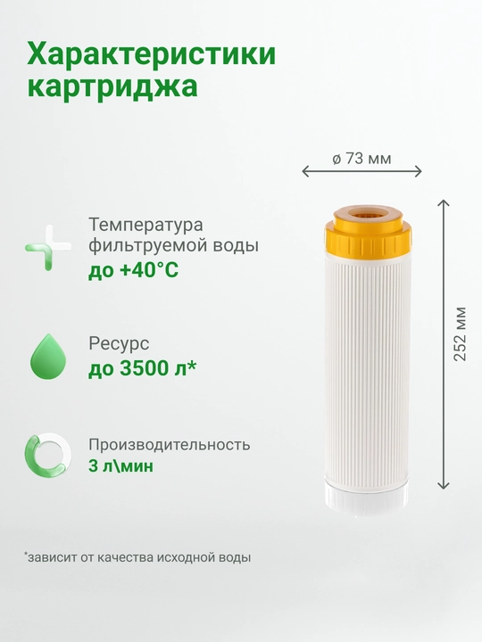 Картридж БС-10SL для жесткой воды, для фильтра под мойку, от накипи, восстанавливается