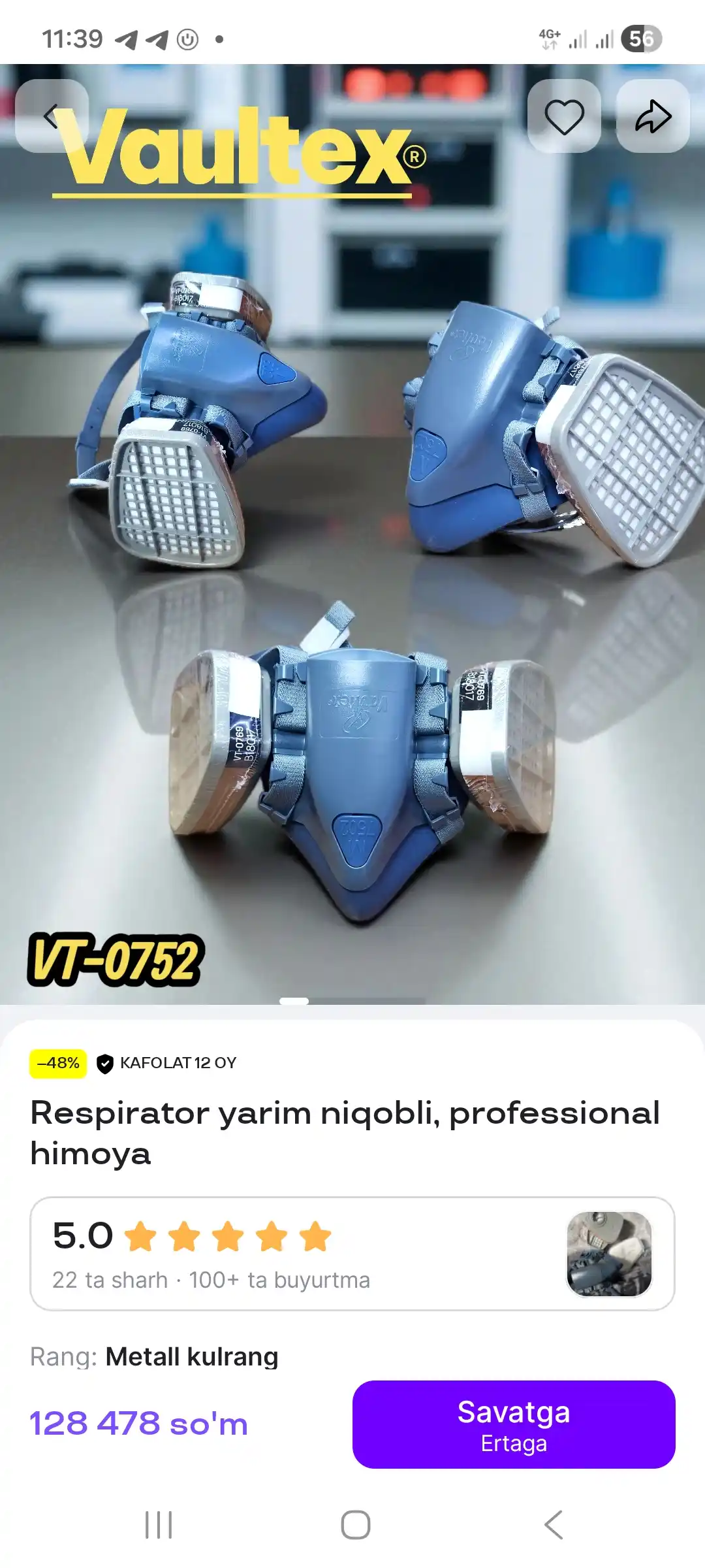 Respirator yarim niqobli, professional himoya