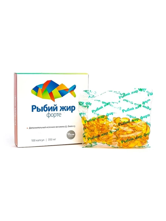 Baliq yog‘i forte, 100 kapsula, 0,35 g, Omega-3 va D vitamini