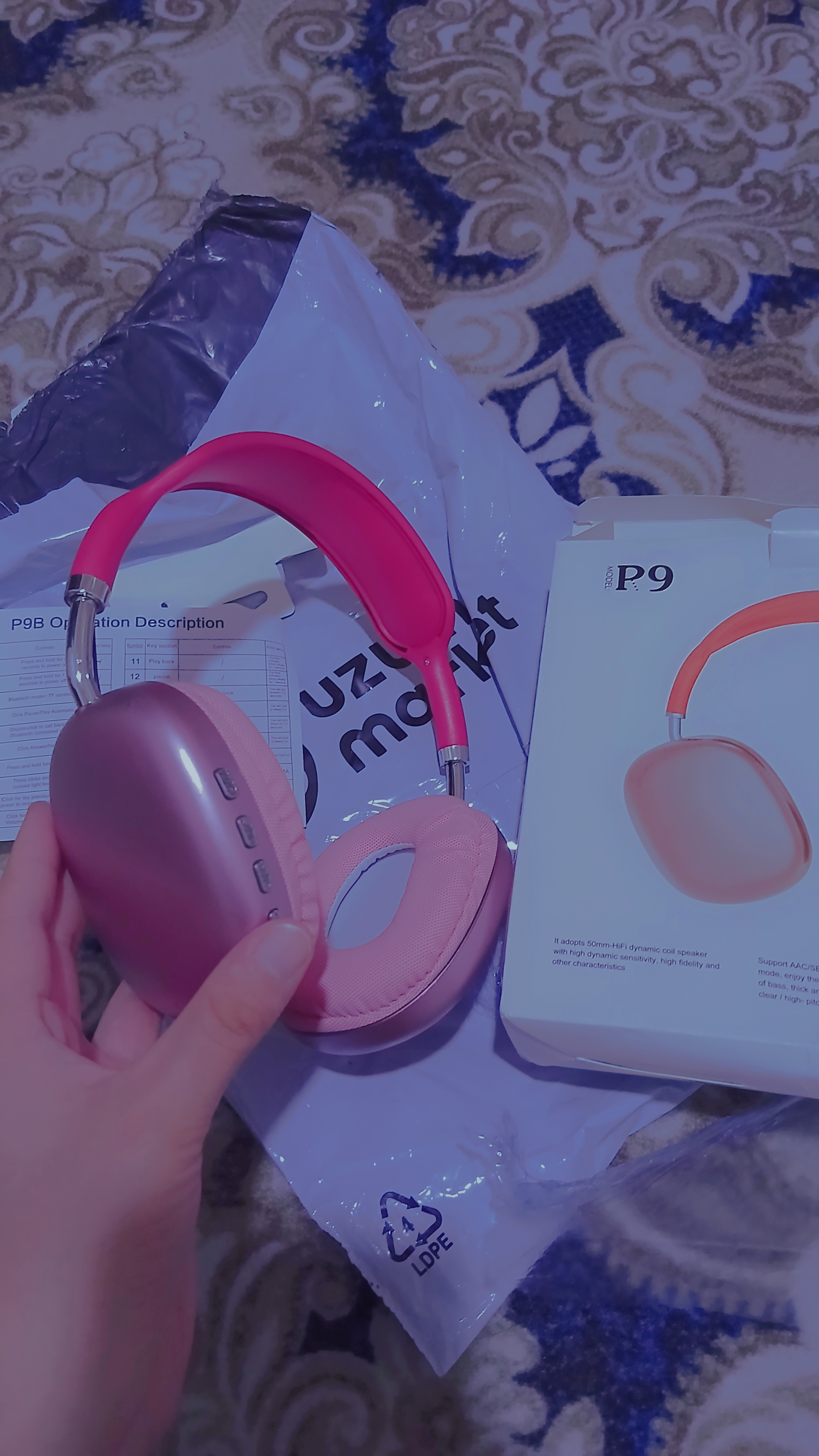 Simsiz quloqchinlar P9 Bluetooth, mikrofonli, to'liq o'lchamli