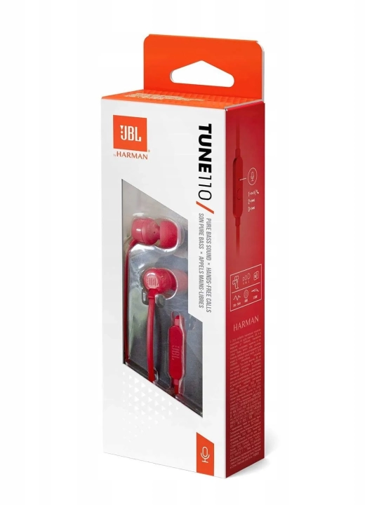 Наушники проводные JBL T110, внутриканальные, с микрофоном, 3,5 мм