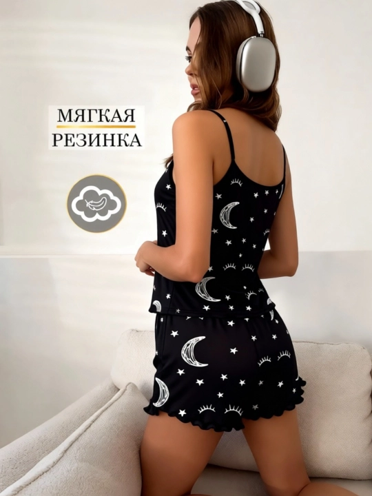 Ayollar pijamasi shortik bilan, to‘plam, ayollar uchun uy kiyimi ikki dona, futbolka va shortik