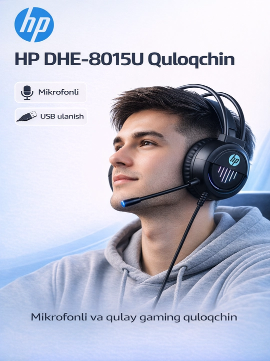 HP DHE-8015U gaming quloqchin, mikrofonli, USB ulanish, kompyuter uchun